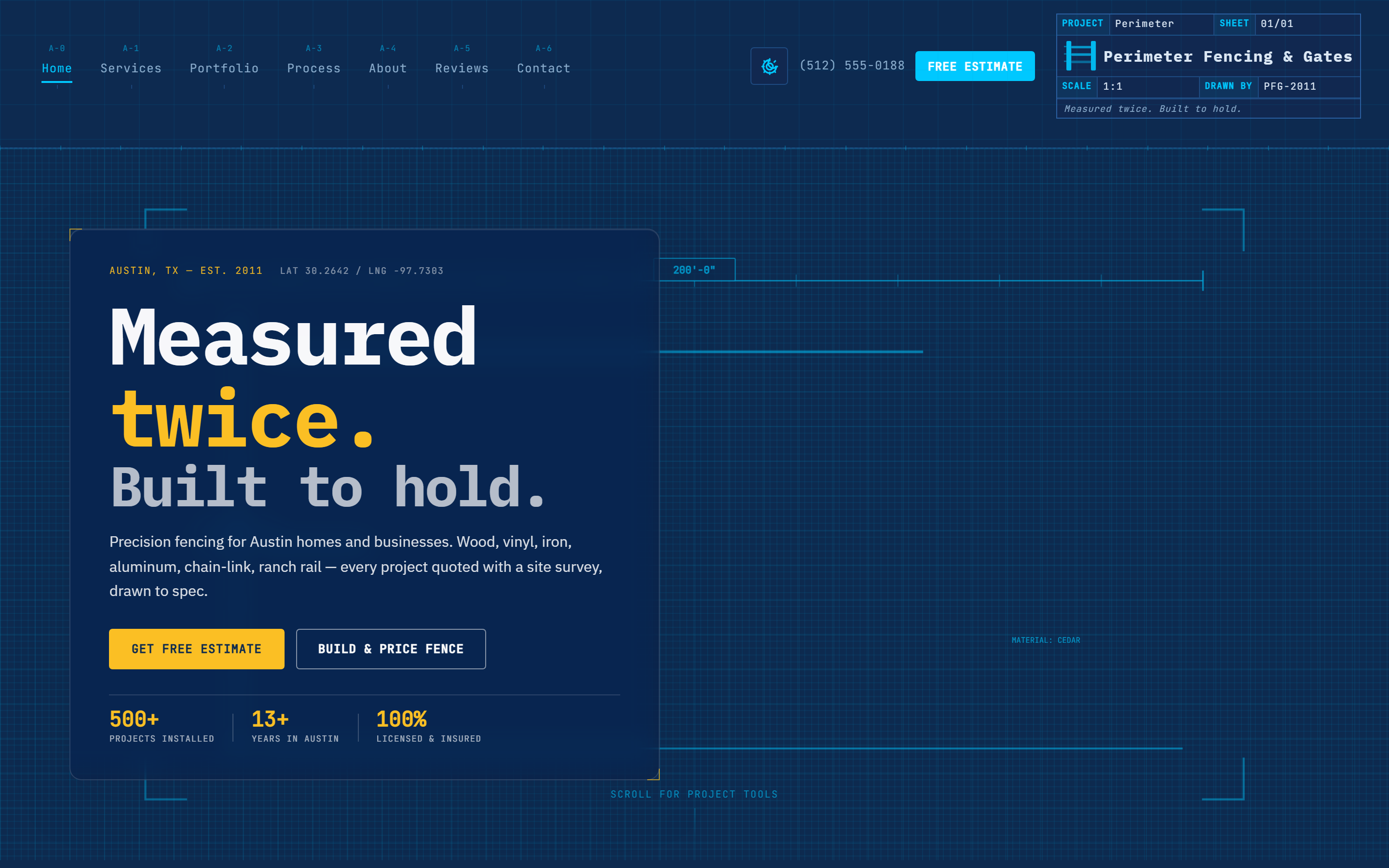 Preview of the Perimeter: a blueprint-aesthetic template for fencing contractors template